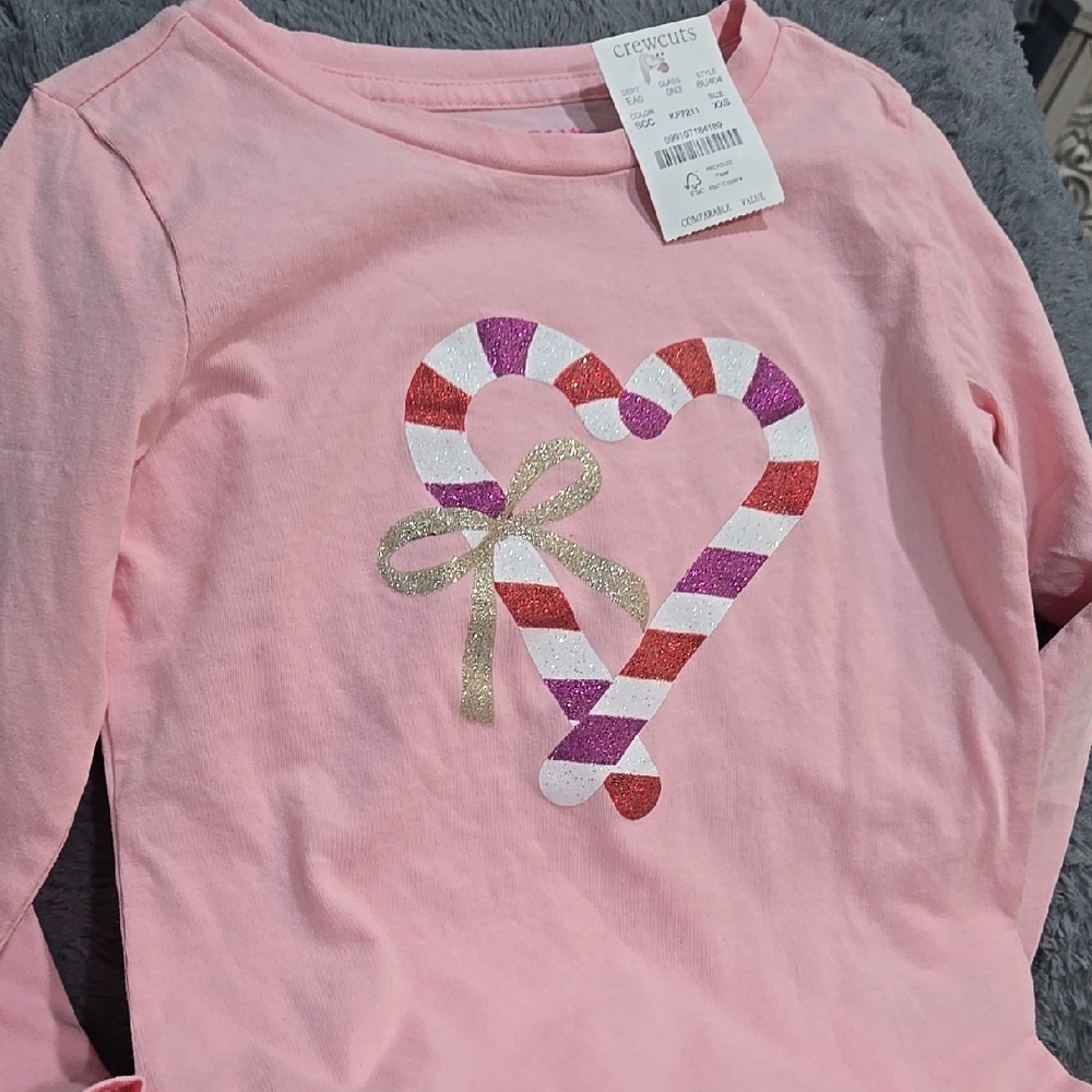 Crewcuts Pink Candy Cane Long Sleeve Shirt
